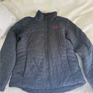 Under Armour Women's Dark Gray Puffer Jacket with Pink Logo